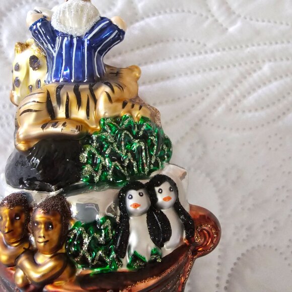 Kurt Adler's Noahs Ark Ornament With Noah, Animals, the Ark & Waves, Blown Glass - Picture 5 of 8